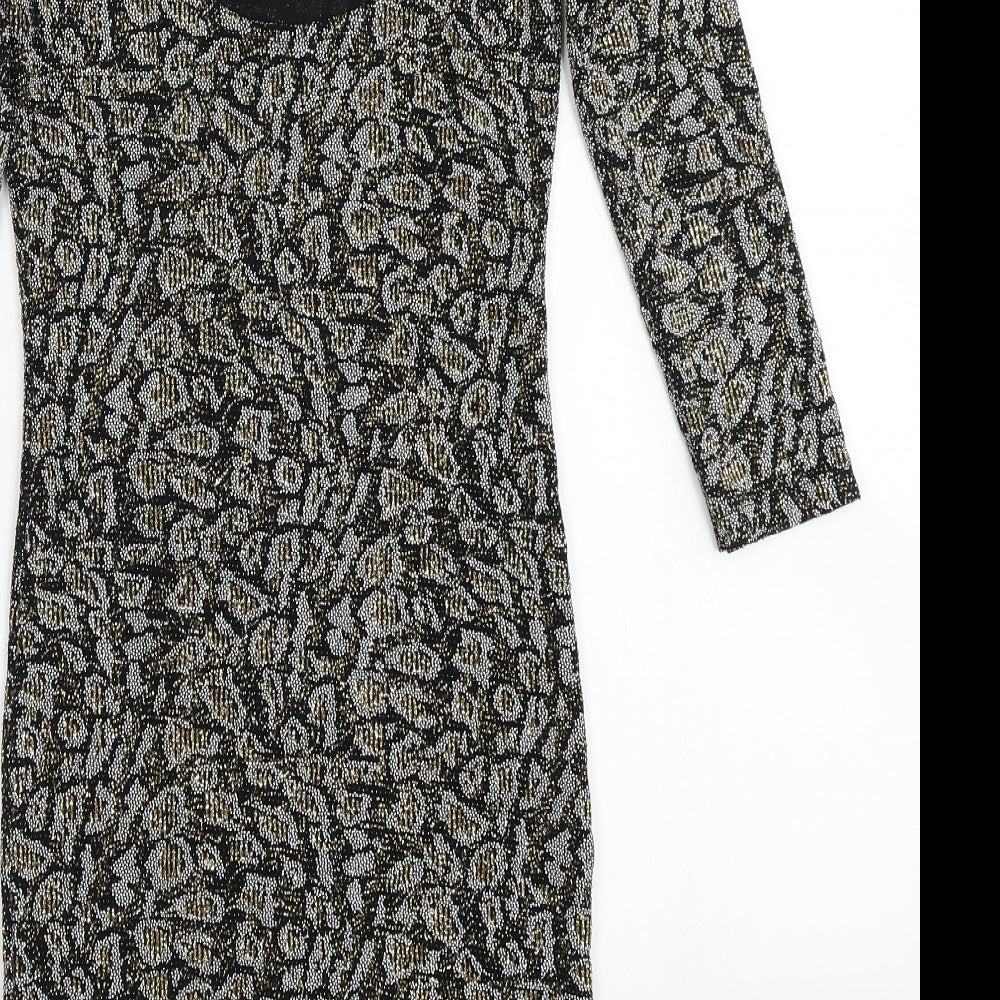 Topshop Womens Black Animal Print  Bodycon  Size 8