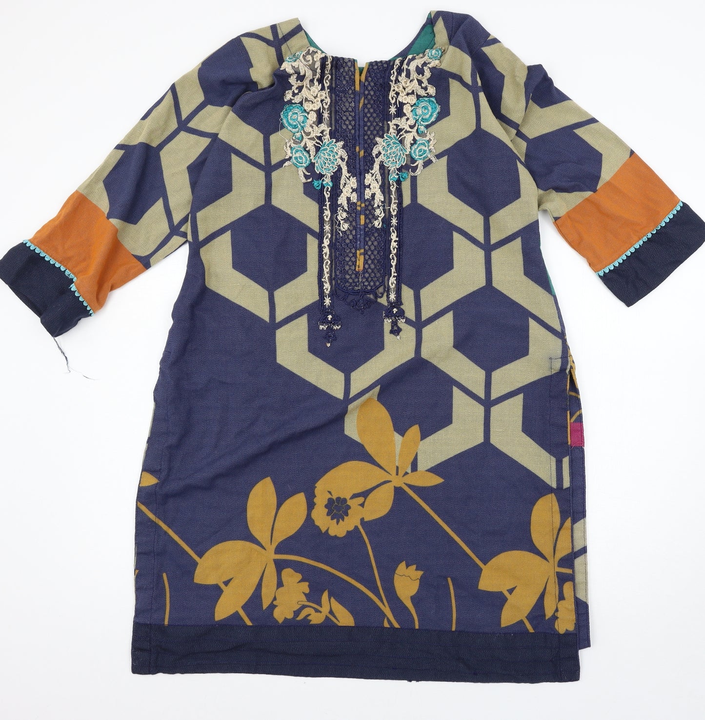Khadijahs Womens Multicoloured Geometric Jersey Basic Blouse Size L