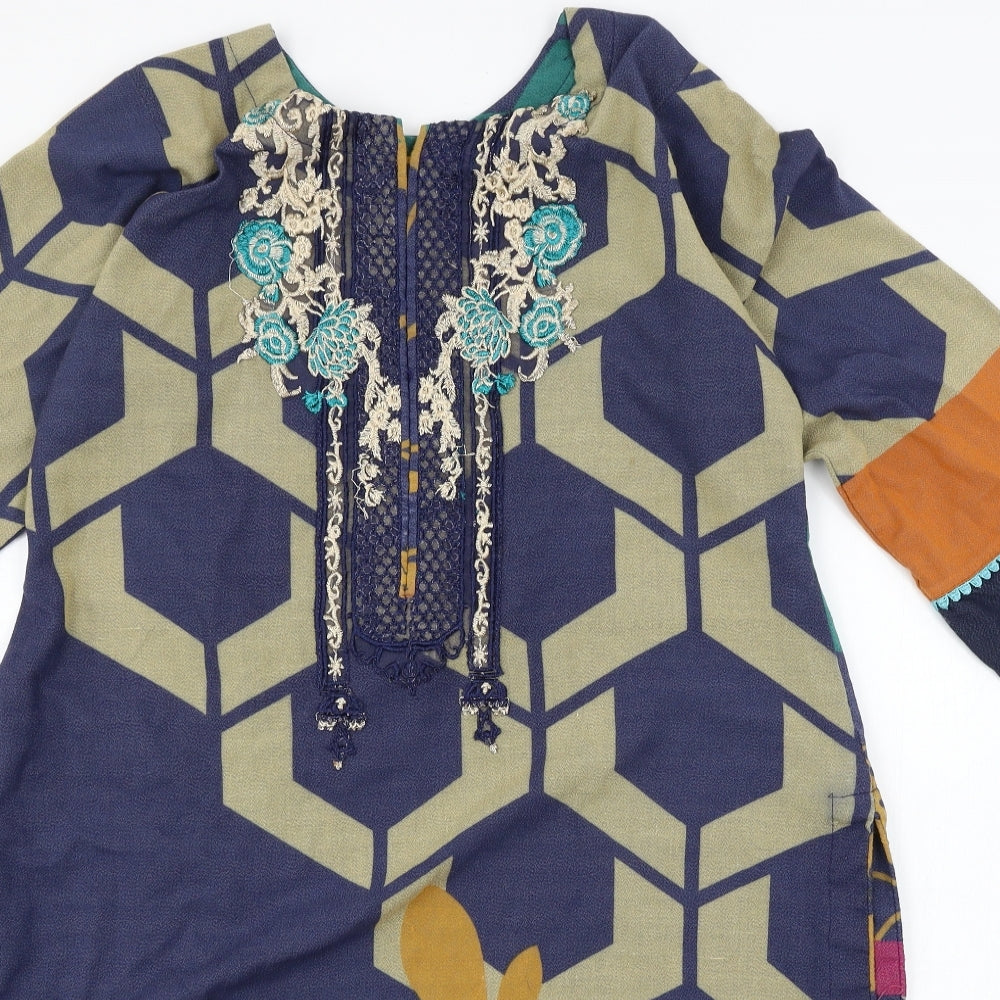 Khadijahs Womens Multicoloured Geometric Jersey Basic Blouse Size L