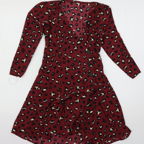 H&M Womens Red Animal Print  Basic Blouse Size 6