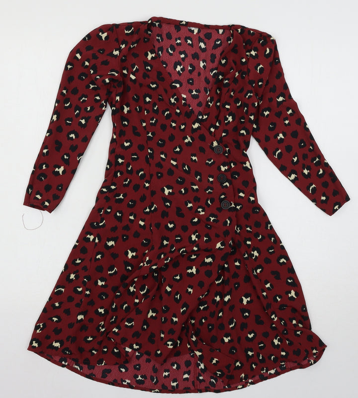 H&M Womens Red Animal Print  Basic Blouse Size 6