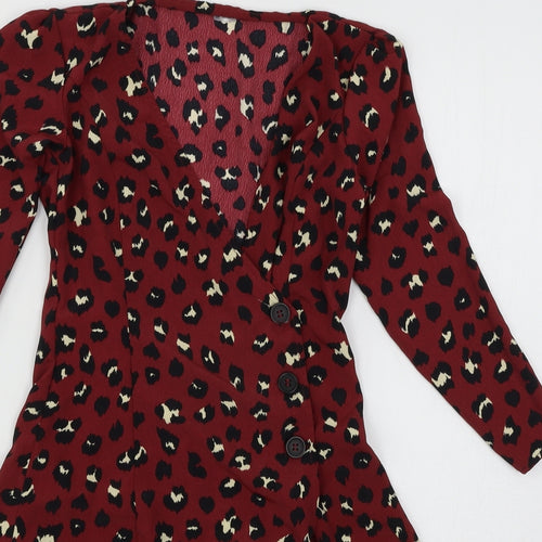 H&M Womens Red Animal Print  Basic Blouse Size 6