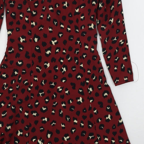 H&M Womens Red Animal Print  Basic Blouse Size 6