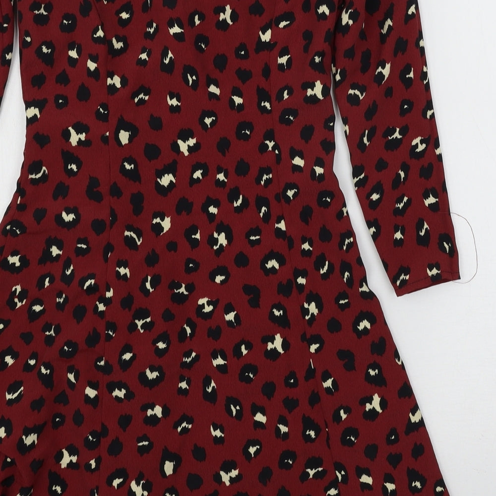 H&M Womens Red Animal Print  Basic Blouse Size 6