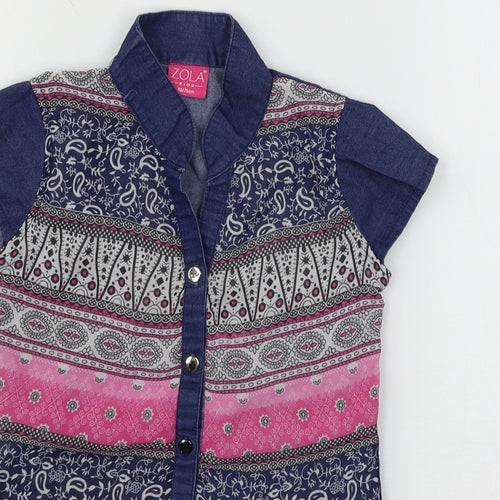 Zola Girls Blue Geometric  Basic Button-Up Size S