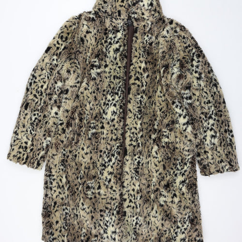 Furnatic Womens Brown Animal Print  Overcoat Coat Size 14