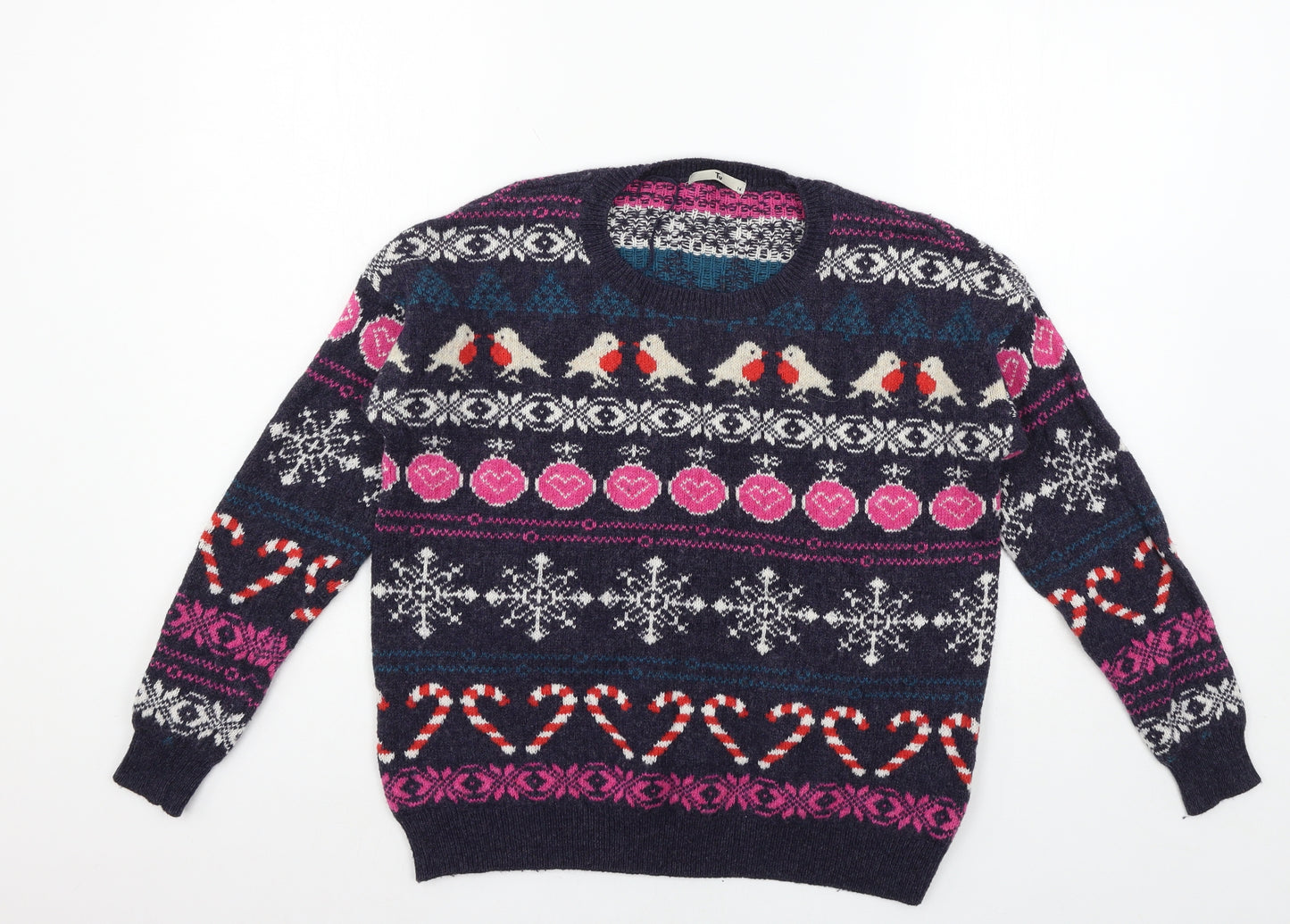 TU Womens Blue Geometric Knit Pullover Jumper Size 14  - Christmas icons