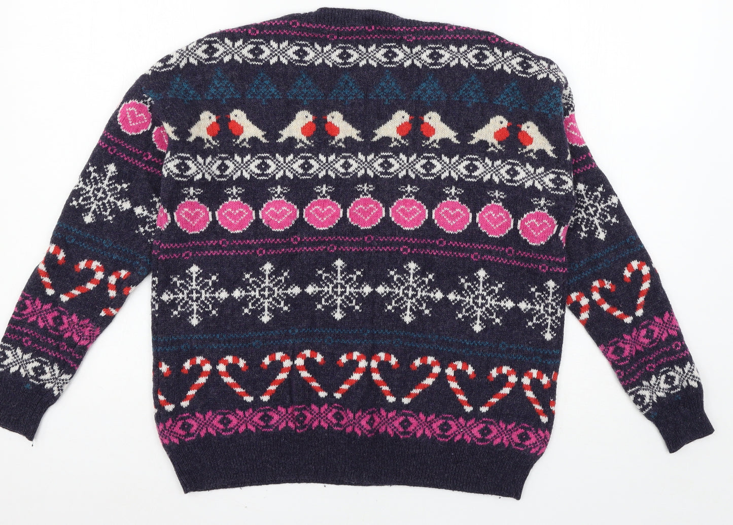 TU Womens Blue Geometric Knit Pullover Jumper Size 14  - Christmas icons