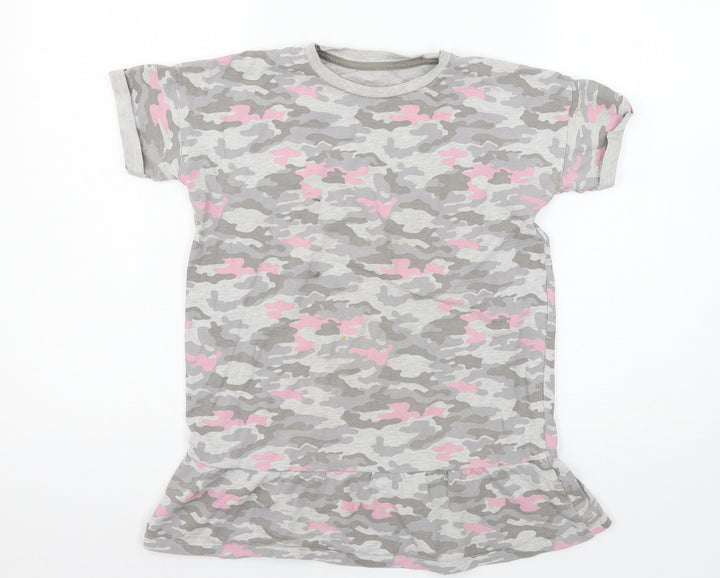 George Girls Grey Camouflage Jersey Basic T-Shirt Size 7-8 Years