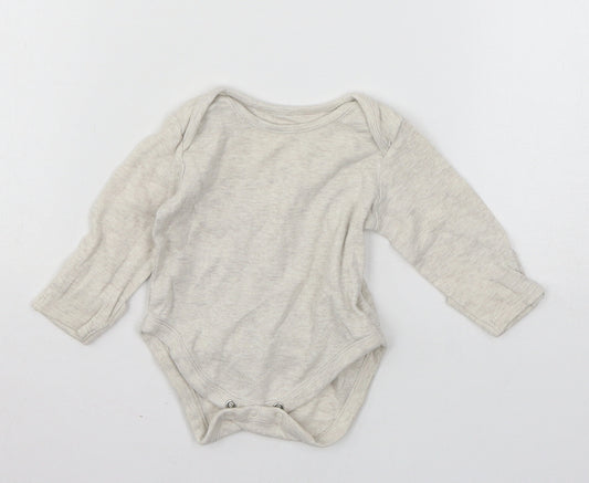 Front view of Mothercare Baby Beige Jersey Babygrow One-Piece, size 0-3, Months