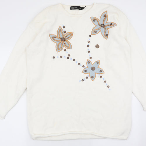 cote a cote Womens White Geometric  Pullover Jumper One Size