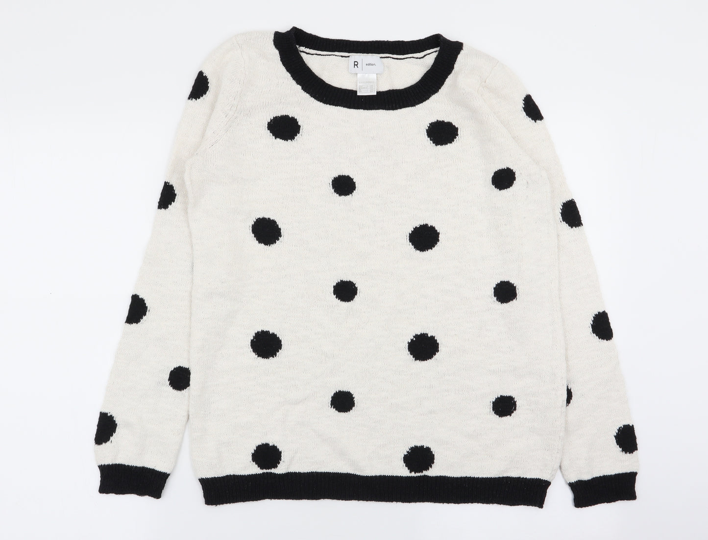 r edition Womens White Polka Dot  Pullover Jumper Size 10