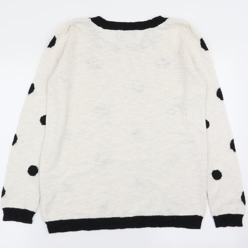 r edition Womens White Polka Dot  Pullover Jumper Size 10