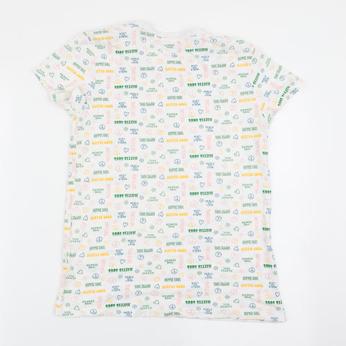 Primark Womens White Geometric  Basic T-Shirt Size 4