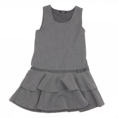 Asda George Girls Grey   Pinafore/Dungaree Dress  Size 6-7 Years  - school dress