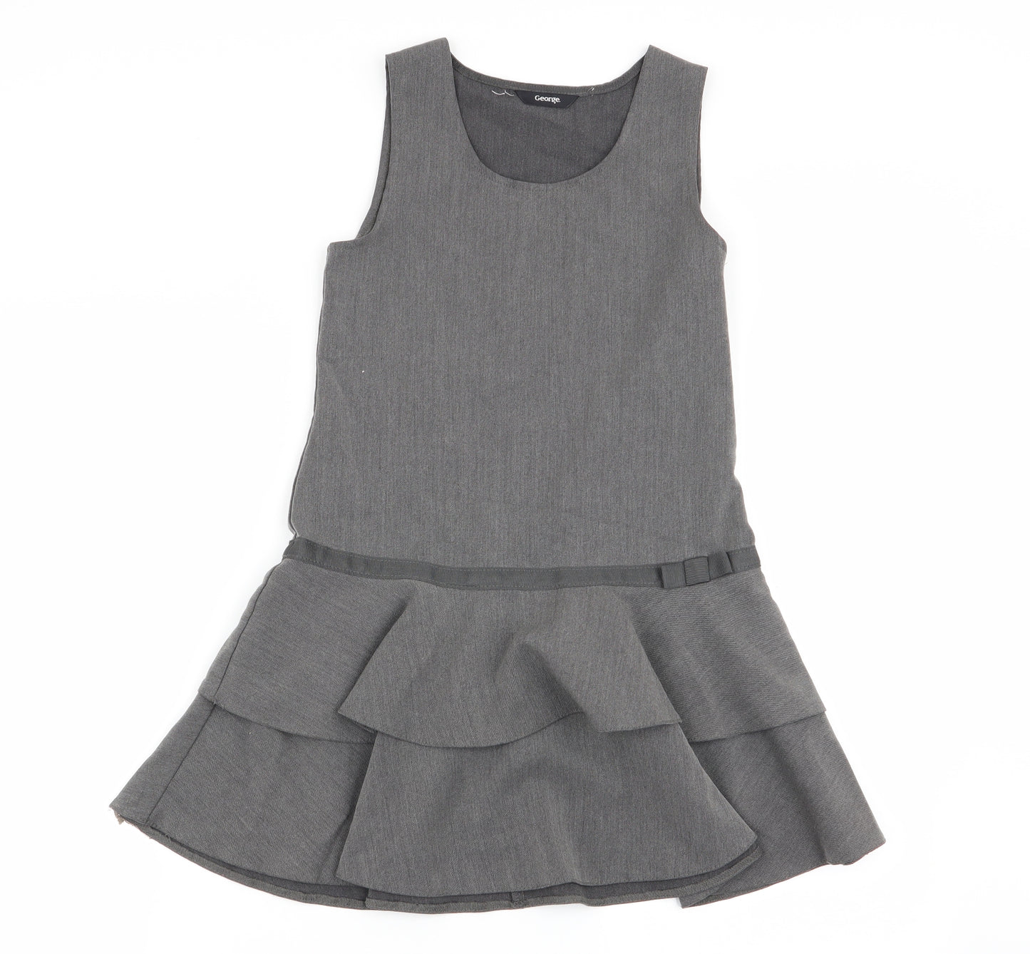 Asda George Girls Grey   Pinafore/Dungaree Dress  Size 6-7 Years  - school dress