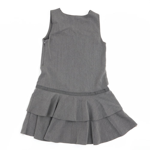 Asda George Girls Grey   Pinafore/Dungaree Dress  Size 6-7 Years  - school dress