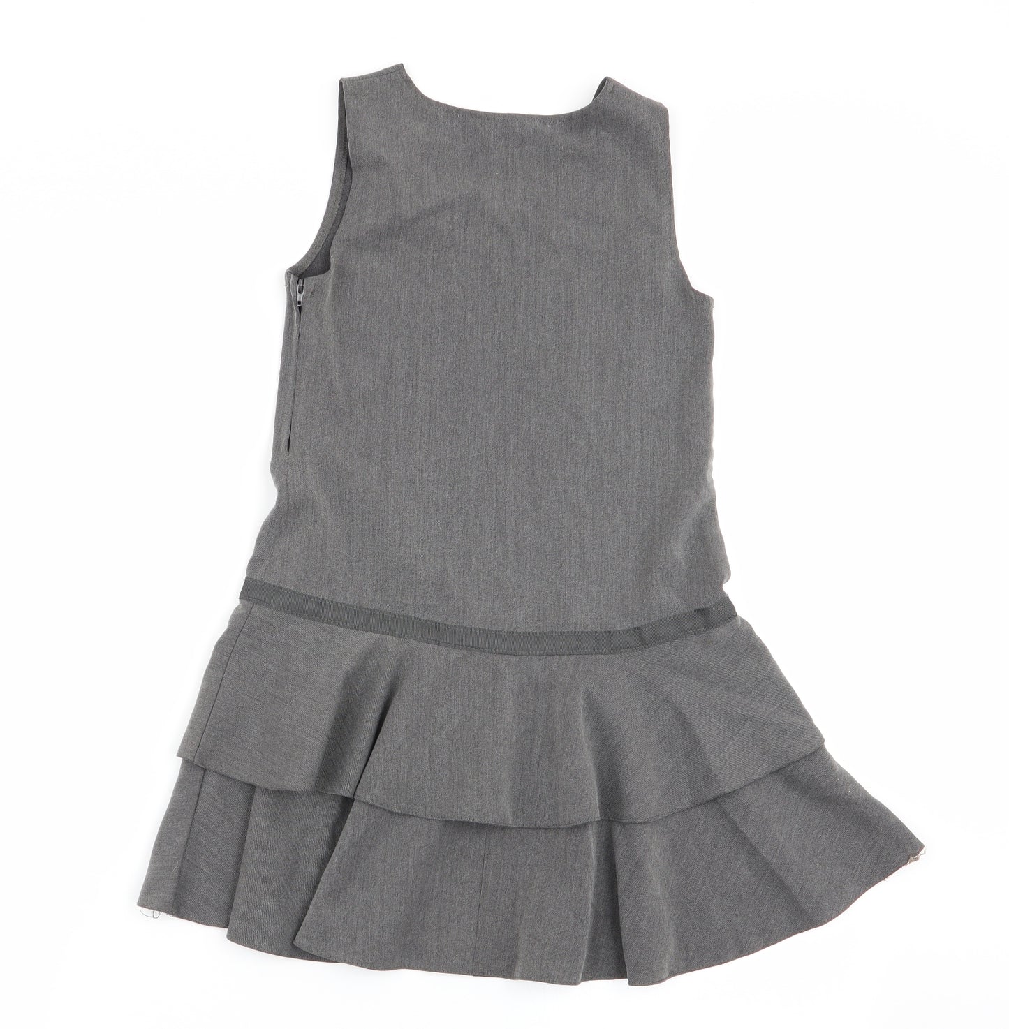 Asda George Girls Grey   Pinafore/Dungaree Dress  Size 6-7 Years  - school dress
