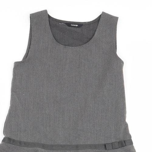Asda George Girls Grey   Pinafore/Dungaree Dress  Size 6-7 Years  - school dress