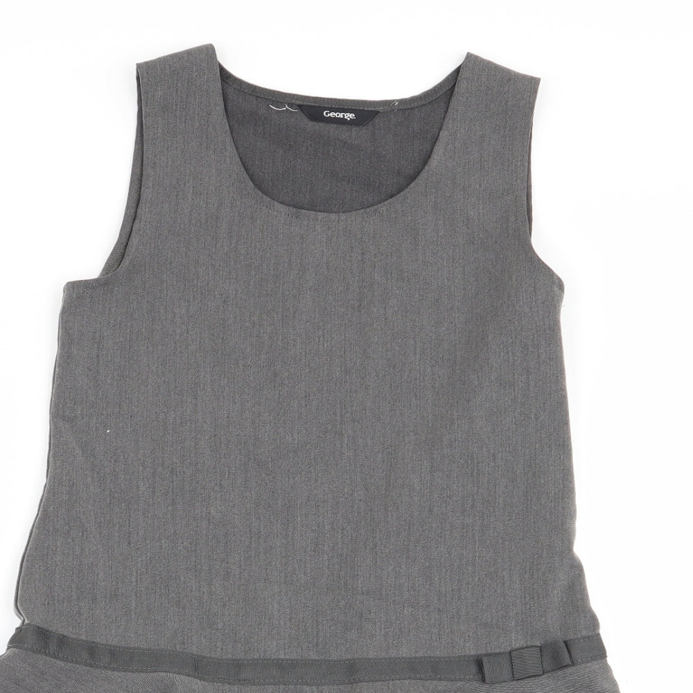 Asda George Girls Grey   Pinafore/Dungaree Dress  Size 6-7 Years  - school dress