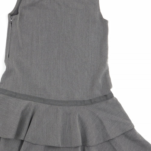 Asda George Girls Grey   Pinafore/Dungaree Dress  Size 6-7 Years  - school dress