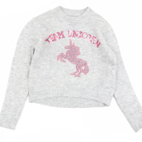 Primark Girls Grey Animal Print  Pullover Jumper Size 9-10 Years