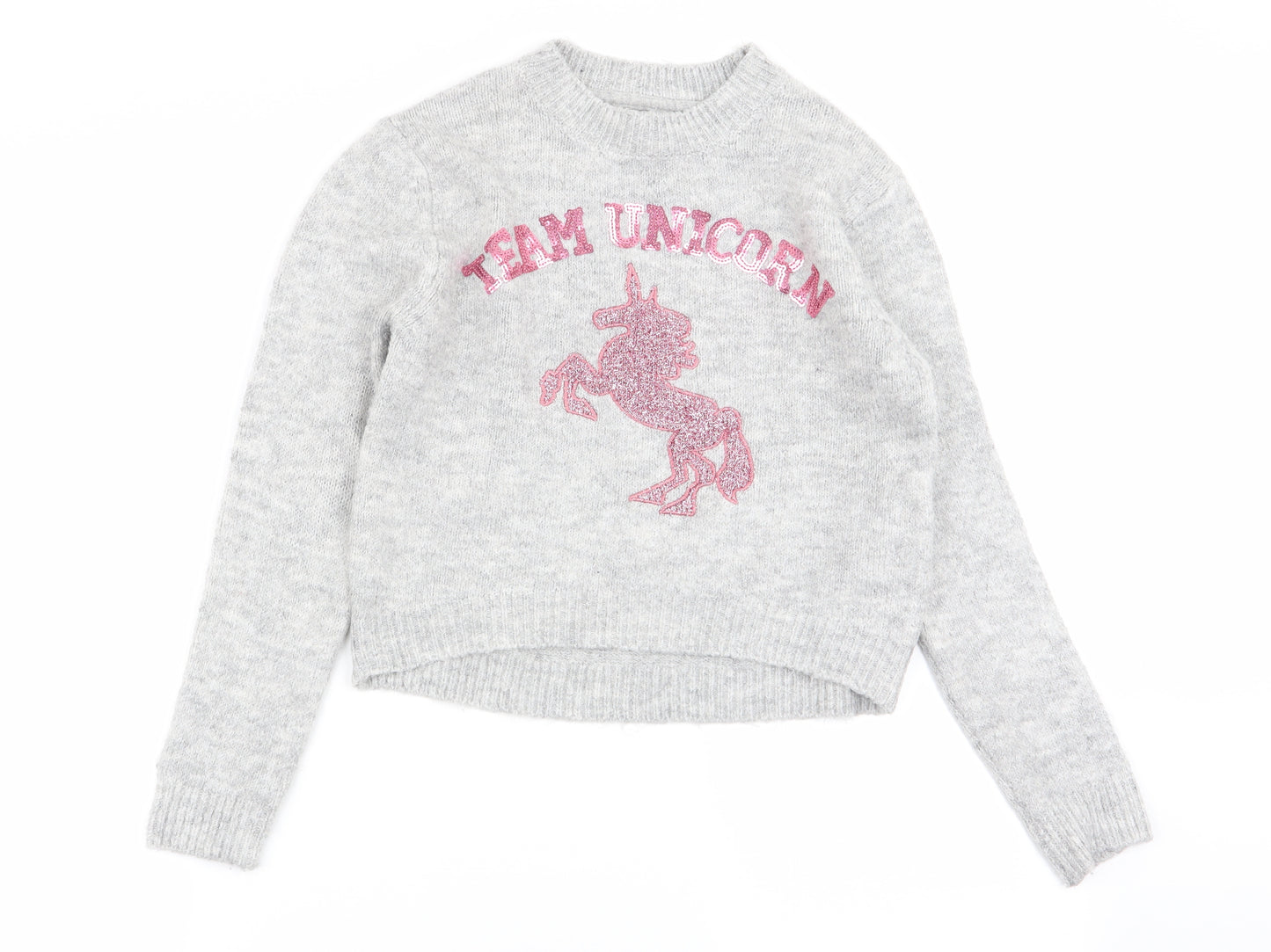 Primark Girls Grey Animal Print  Pullover Jumper Size 9-10 Years