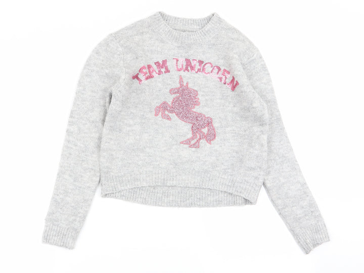 Primark Girls Grey Animal Print  Pullover Jumper Size 9-10 Years