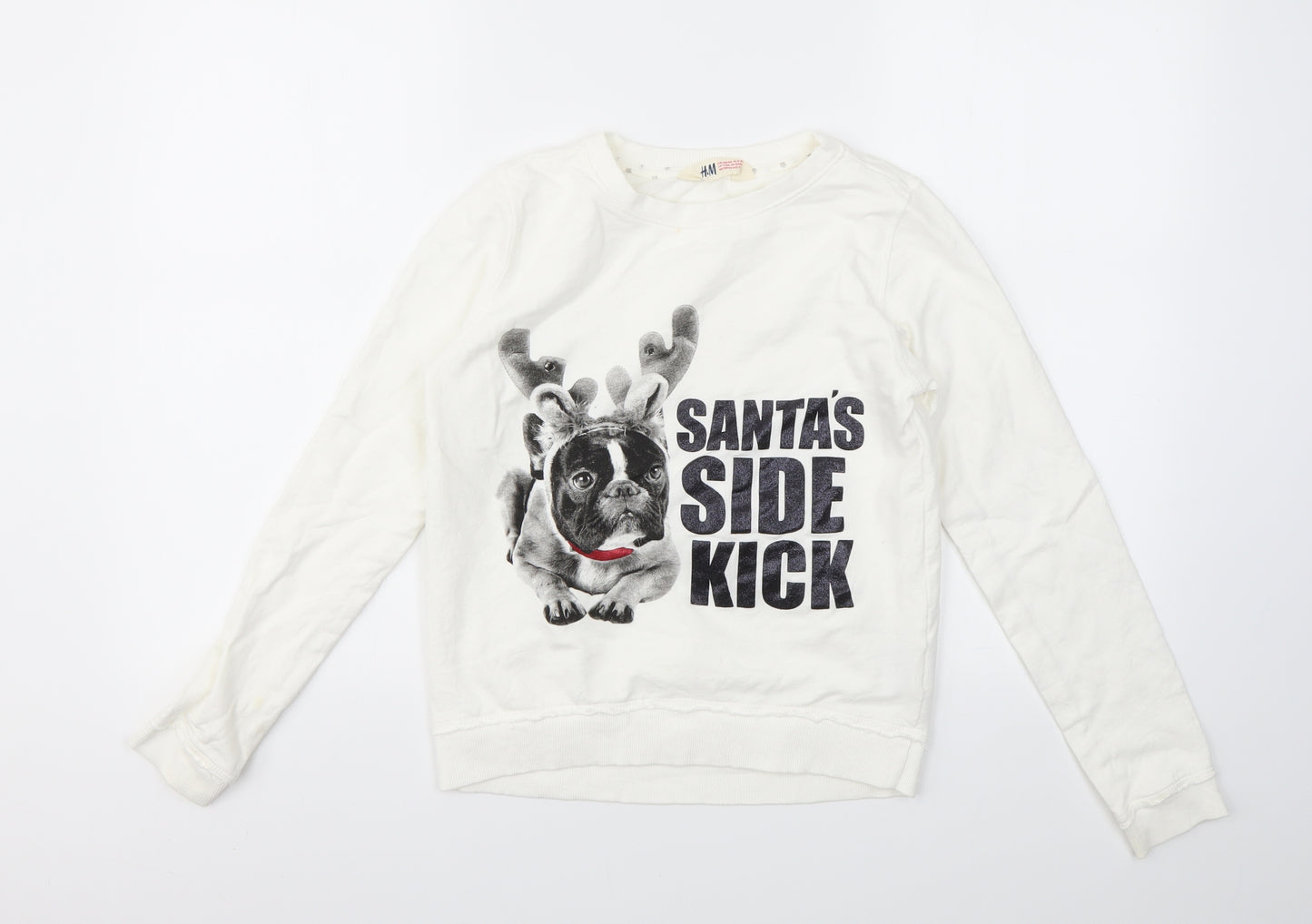 H&M Girls White Animal Print  Pullover Sweatshirt Size 12-13 Years