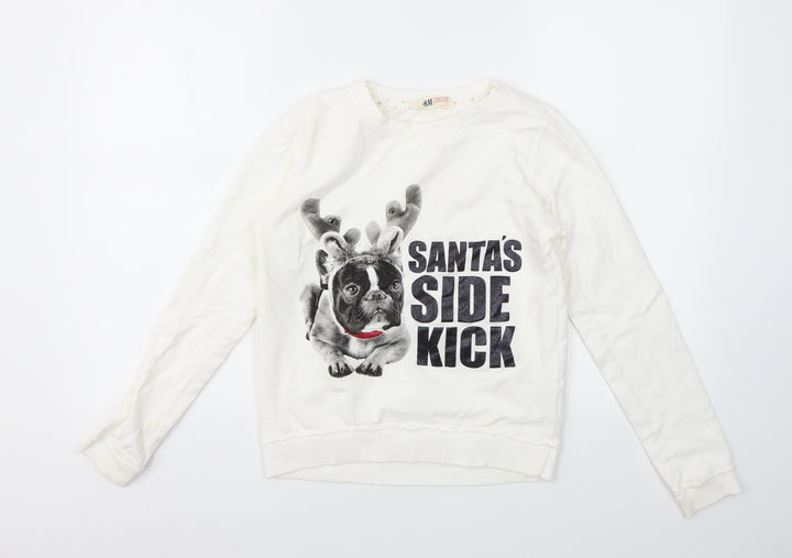 H&M Girls White Animal Print  Pullover Sweatshirt Size 12-13 Years