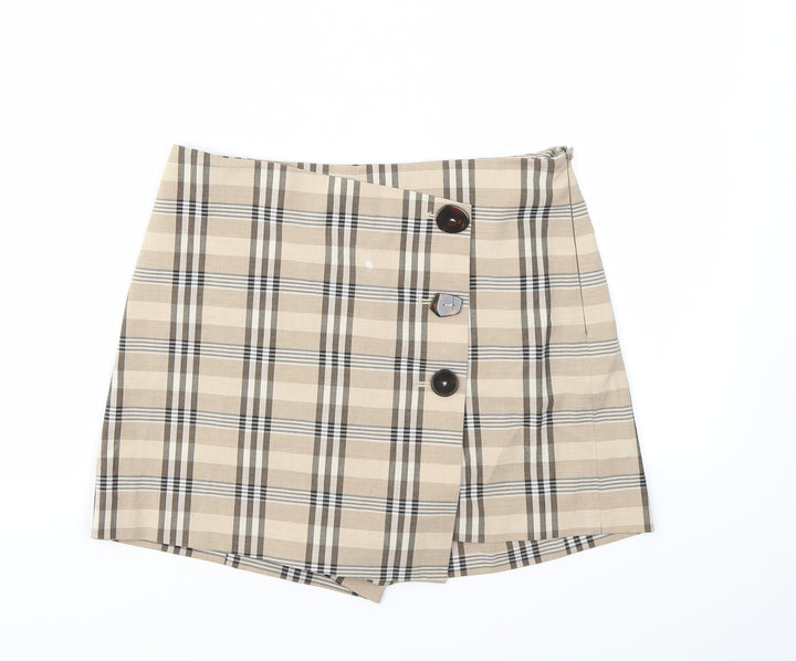 MNG Womens Brown Check Cut-Off Shorts Size 30 in