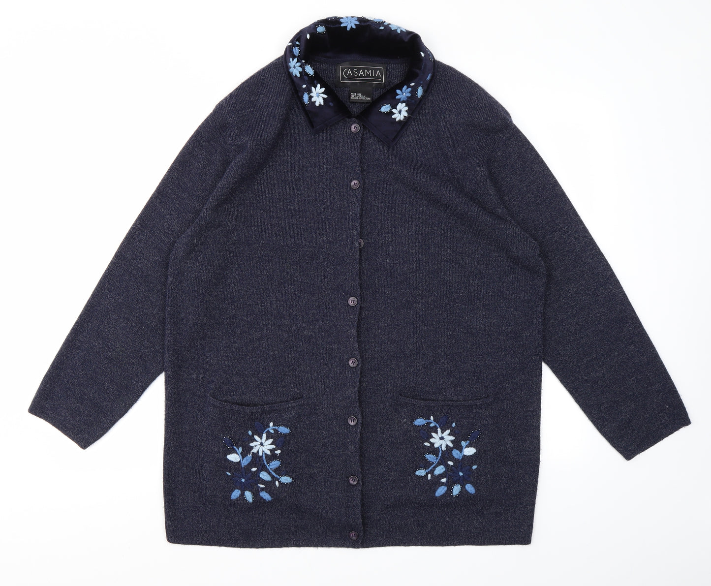 ASAMIA Womens Blue Floral  Cardigan Jumper One Size