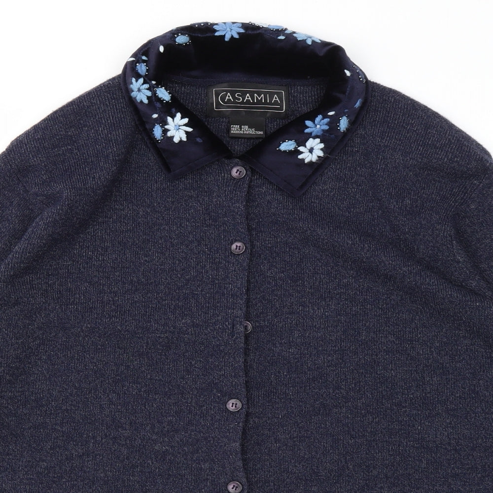 ASAMIA Womens Blue Floral  Cardigan Jumper One Size