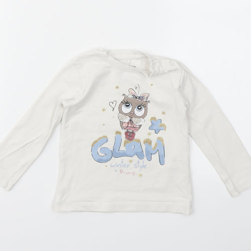 PRIMIGI  Girls White Geometric  Basic T-Shirt Size 10 Years