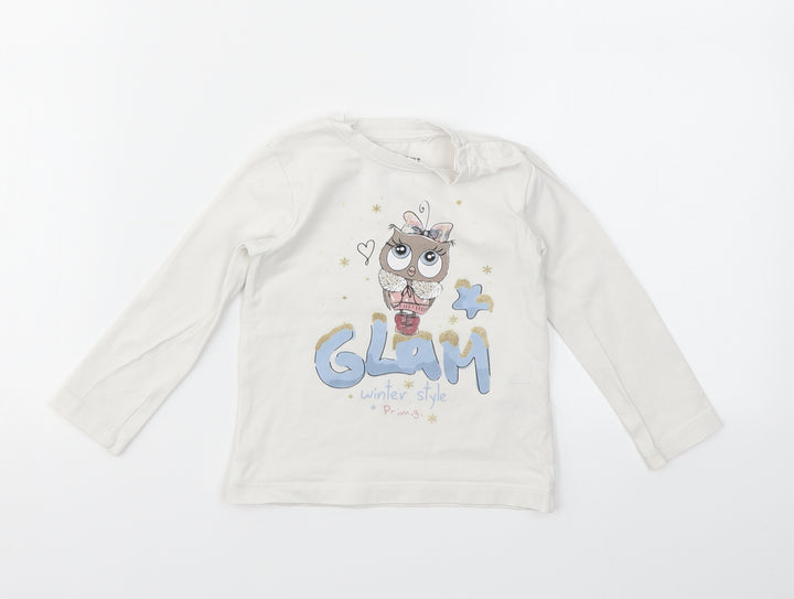 PRIMIGI Girls White Geometric Basic T-Shirt Size 10 Years