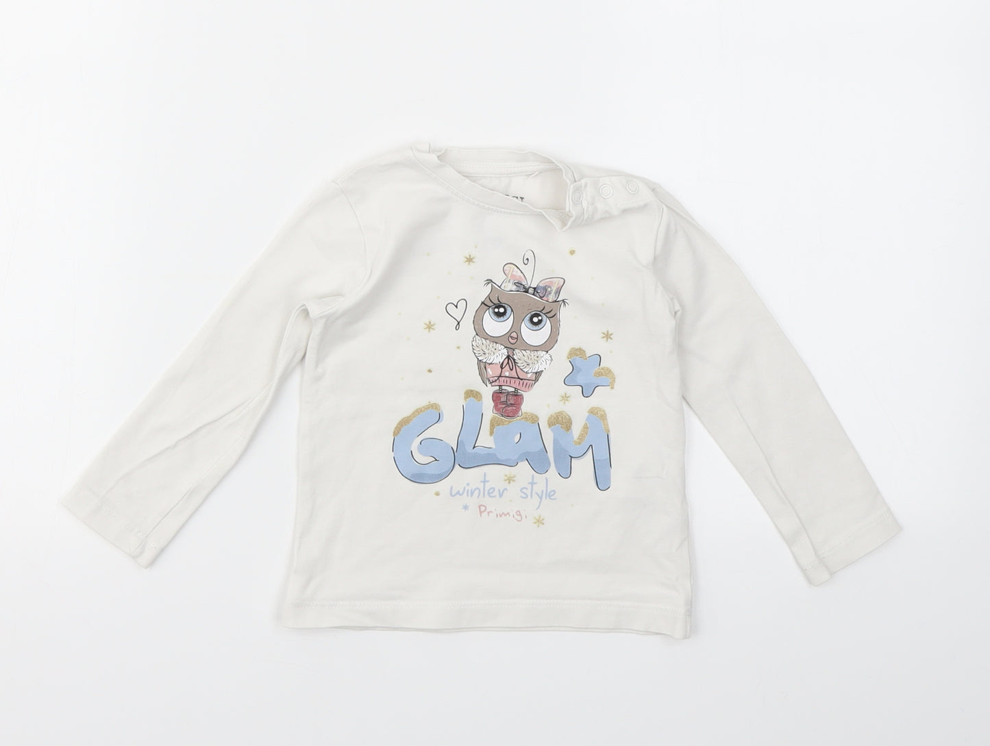 PRIMIGI  Girls White Geometric  Basic T-Shirt Size 10 Years