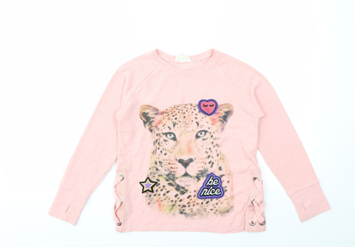 PREWORN Girls Pink Animal Print Basic T-Shirt Size S