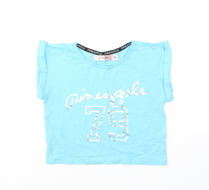 PINAPLE Girls Blue Geometric Basic T-Shirt Size 7-8 Years