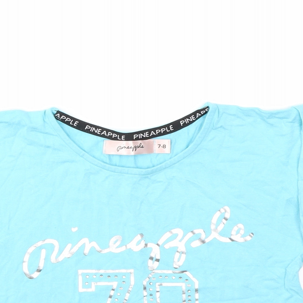 PINAPLE Girls Blue Geometric  Basic T-Shirt Size 7-8 Years