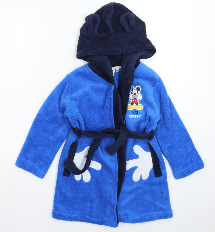 Disney Boys Blue Solid Fleece  Robe Size 6 Years