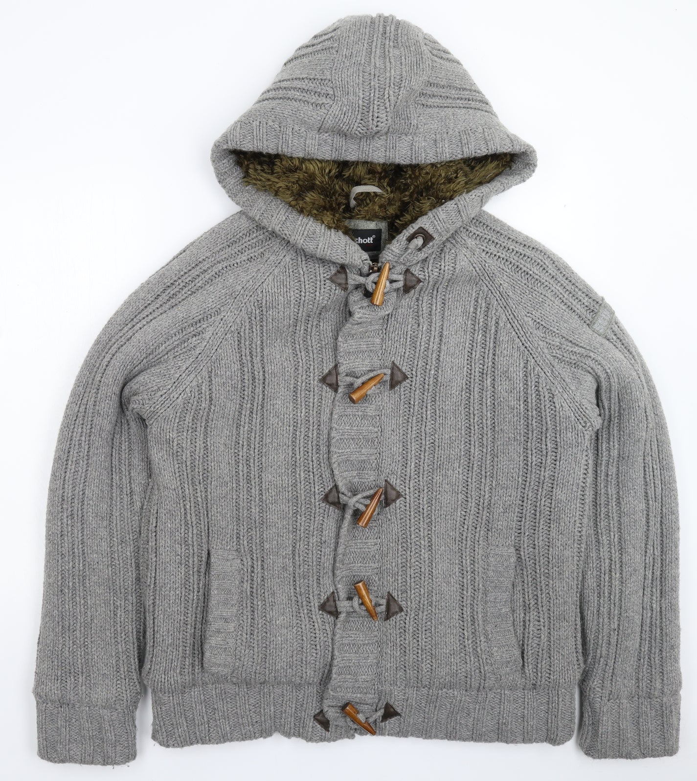 Schott NYC Mens Grey  Knit Jacket Coatigan Size 2XL