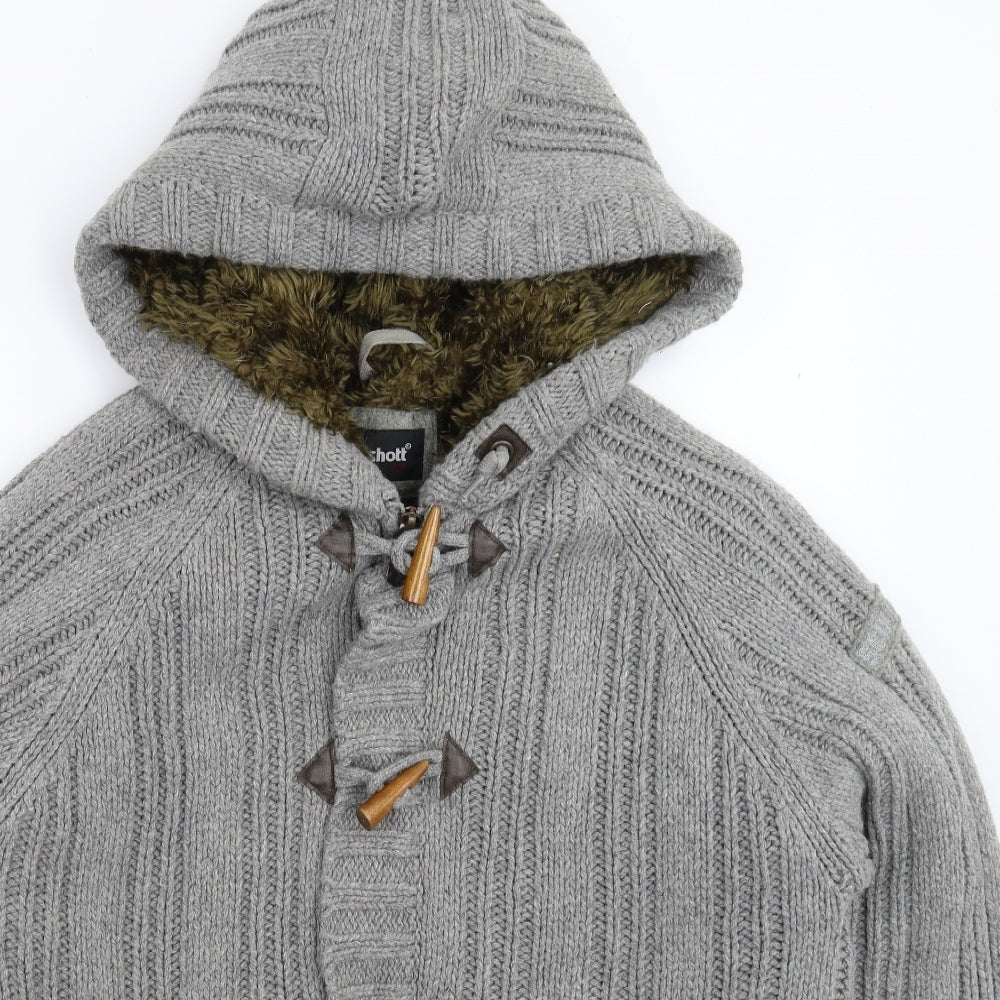 Schott NYC Mens Grey  Knit Jacket Coatigan Size 2XL