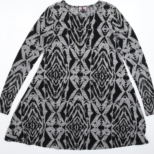 Ribbon Womens Grey Geometric Knit Jumper Dress  Size 8