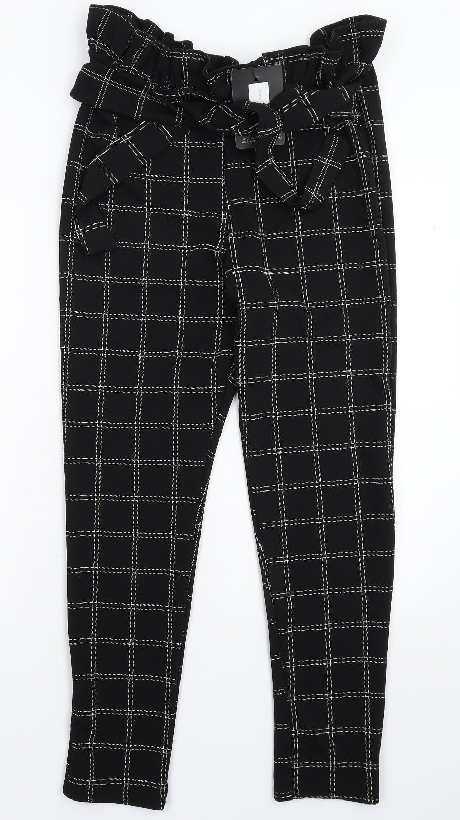 PRETTYLITTLETHING Womens Black Check  Trousers  Size 16 L28 in