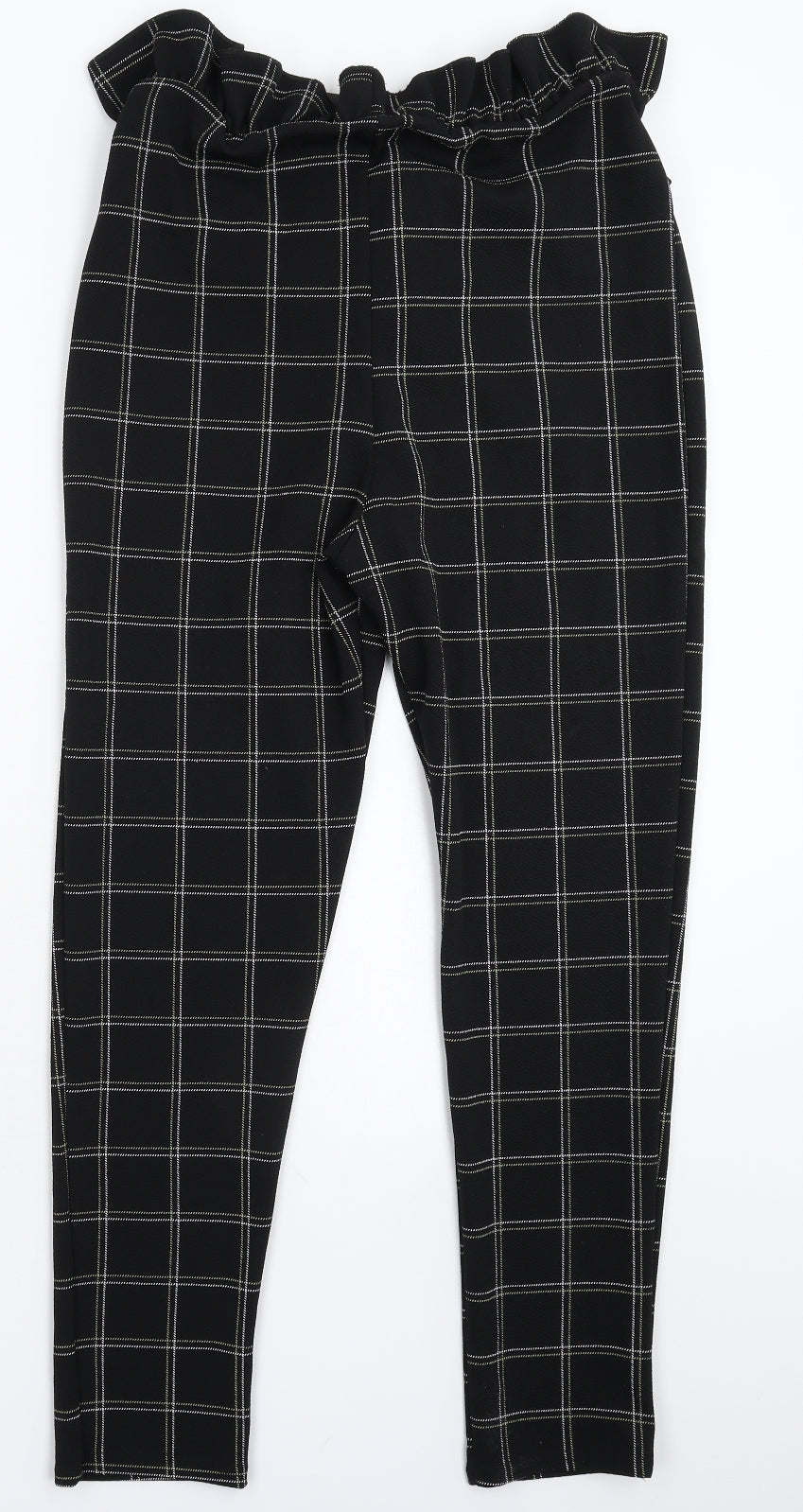 PRETTYLITTLETHING Womens Black Check  Trousers  Size 16 L28 in