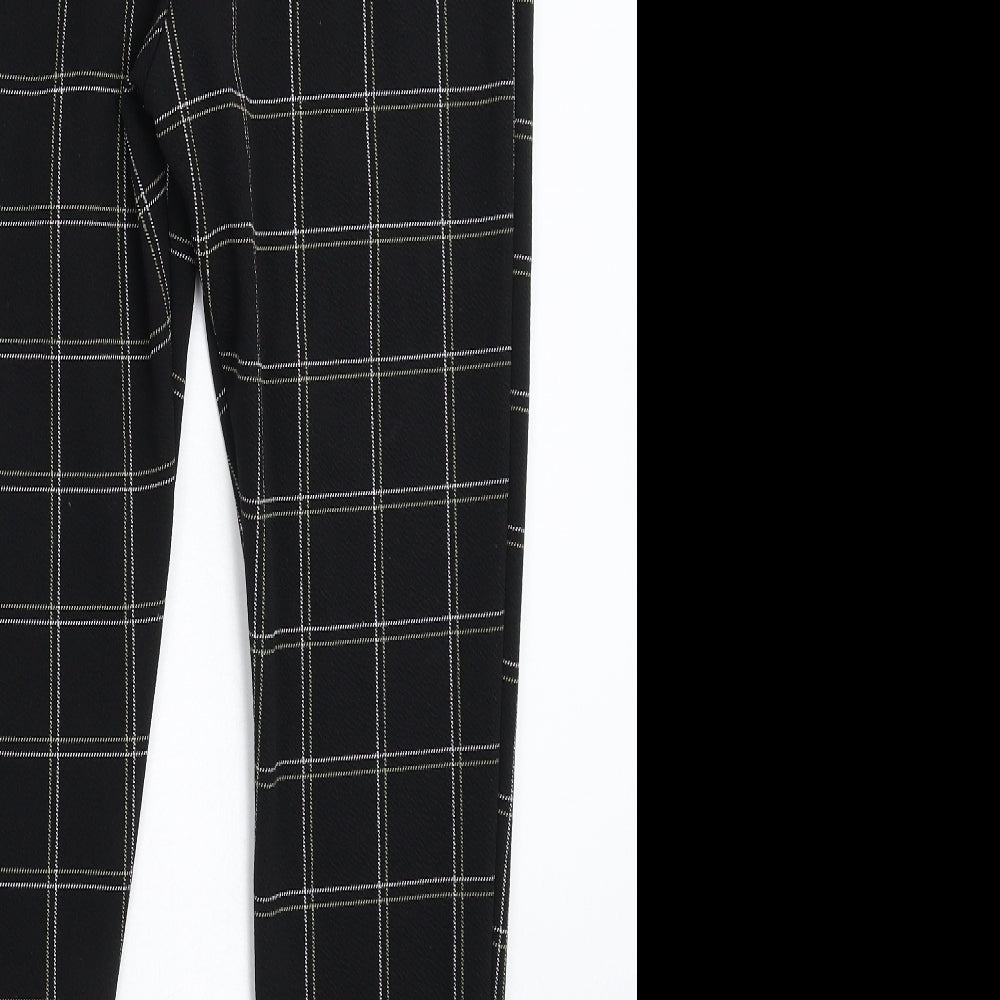 PRETTYLITTLETHING Womens Black Check  Trousers  Size 16 L28 in