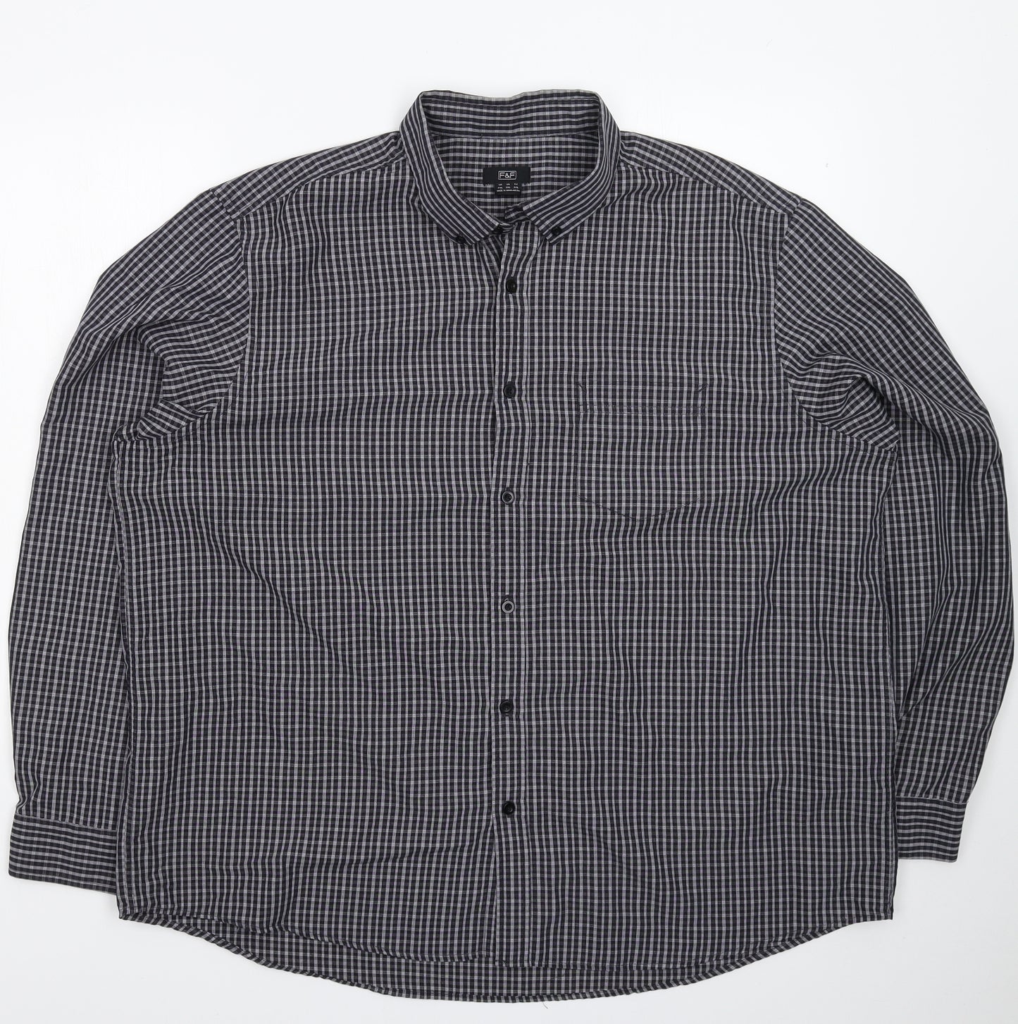 F&F Mens Grey Check   Dress Shirt Size 2XL