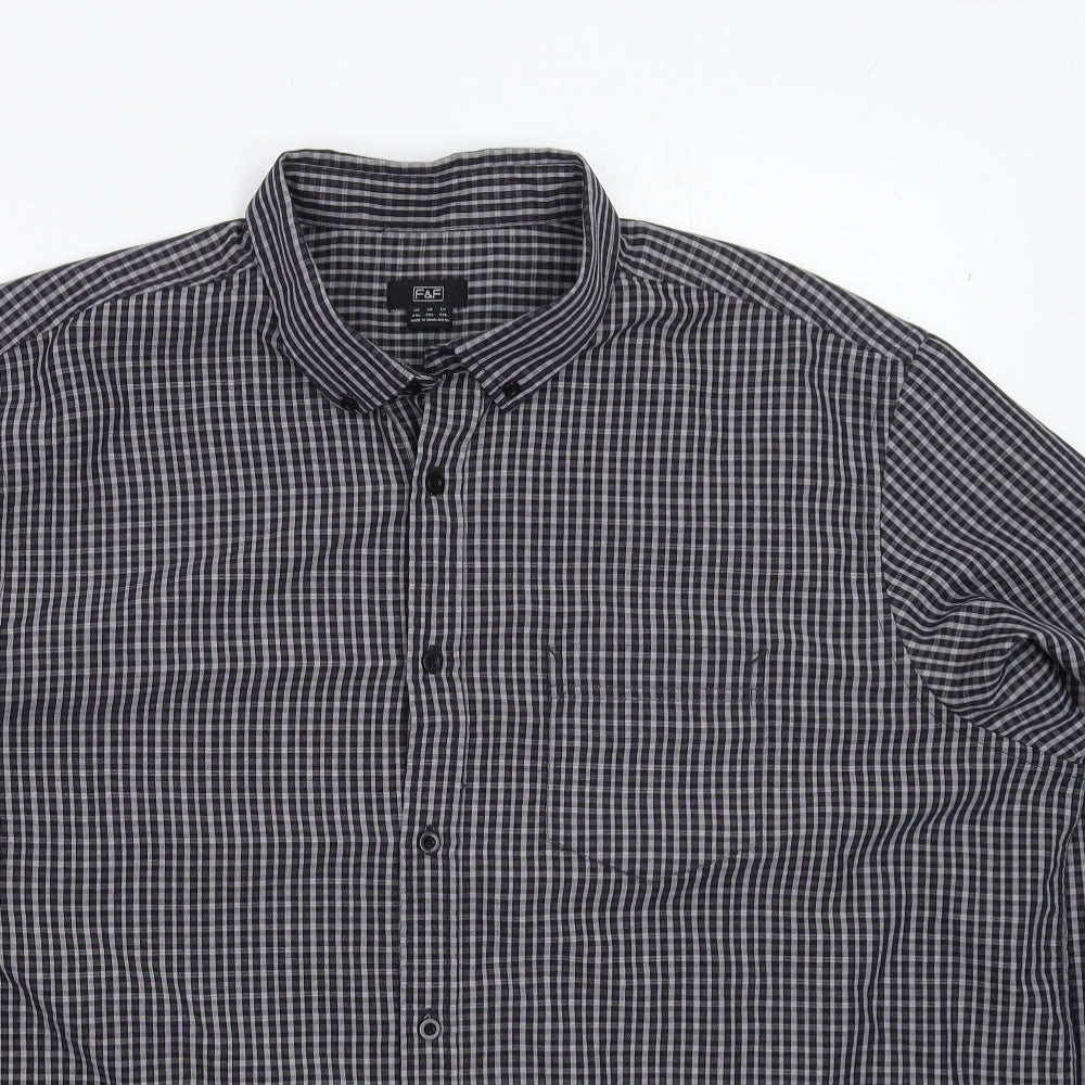 F&F Mens Grey Check   Dress Shirt Size 2XL