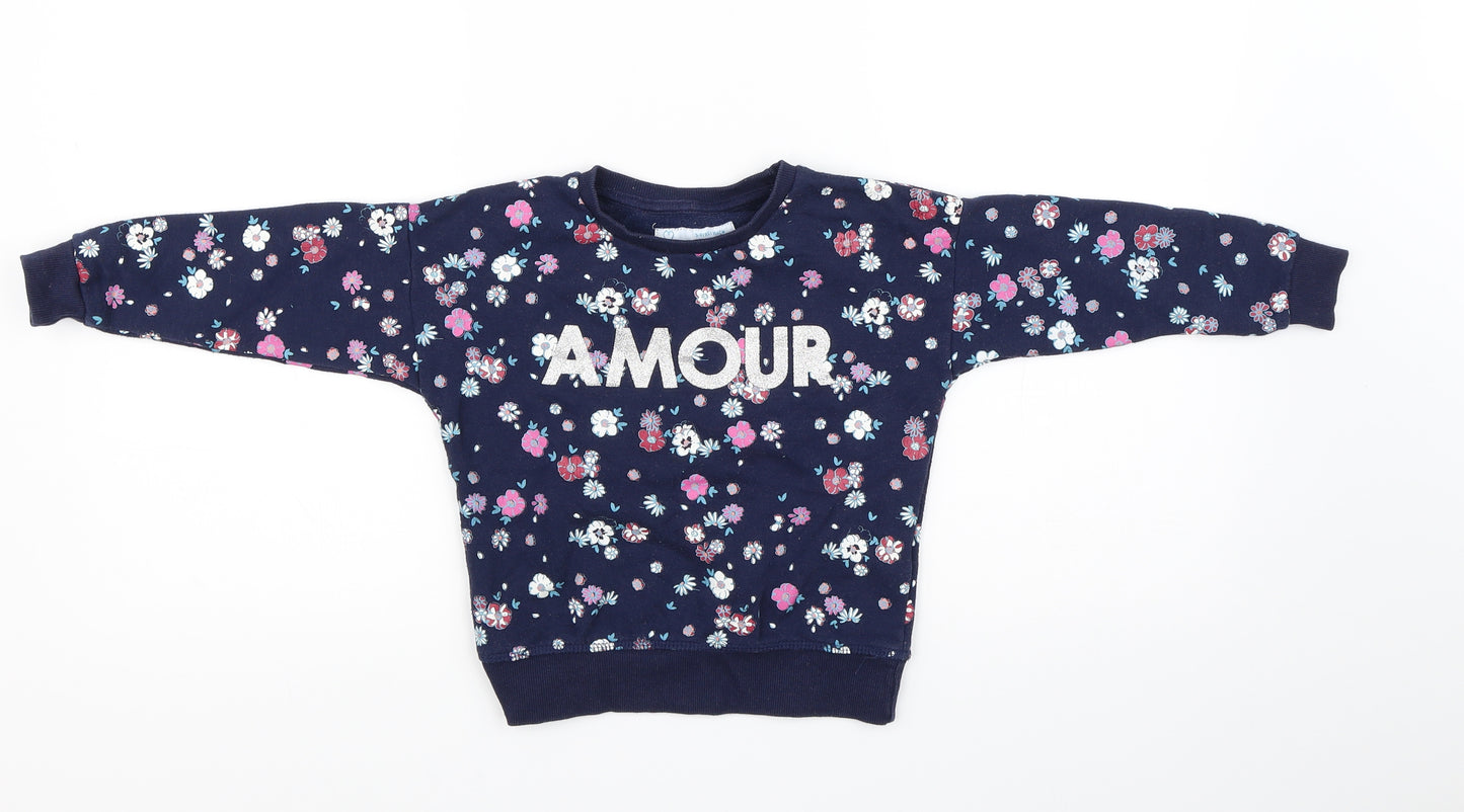 Primark Girls Blue Floral  Pullover Sweatshirt Size 3-4 Years