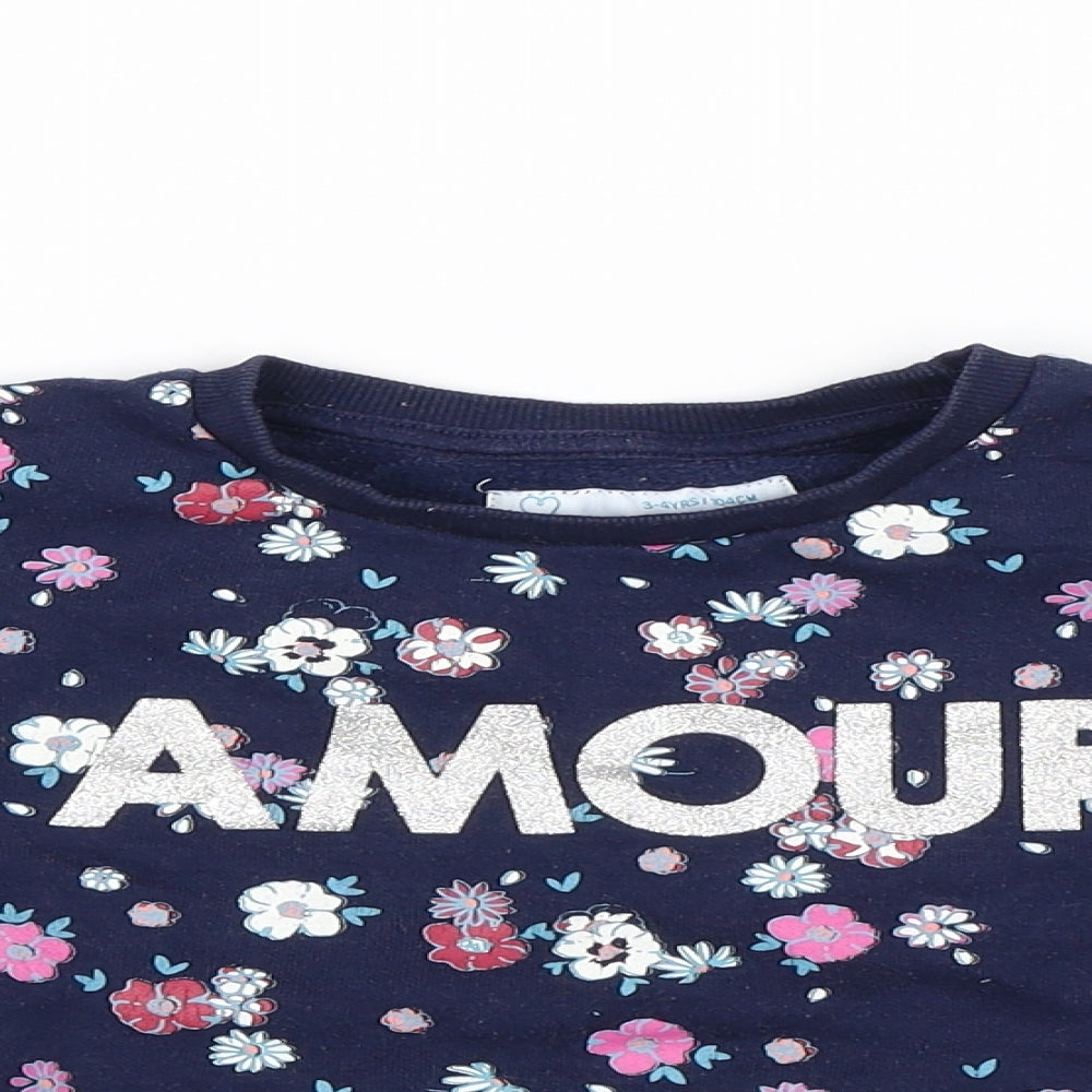 Primark Girls Blue Floral  Pullover Sweatshirt Size 3-4 Years